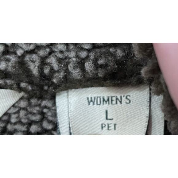 LL Bean Faux Suede Brown Shearling Sherpa Coat Lined Coat Women's Petite Large - Picture 8 of 12